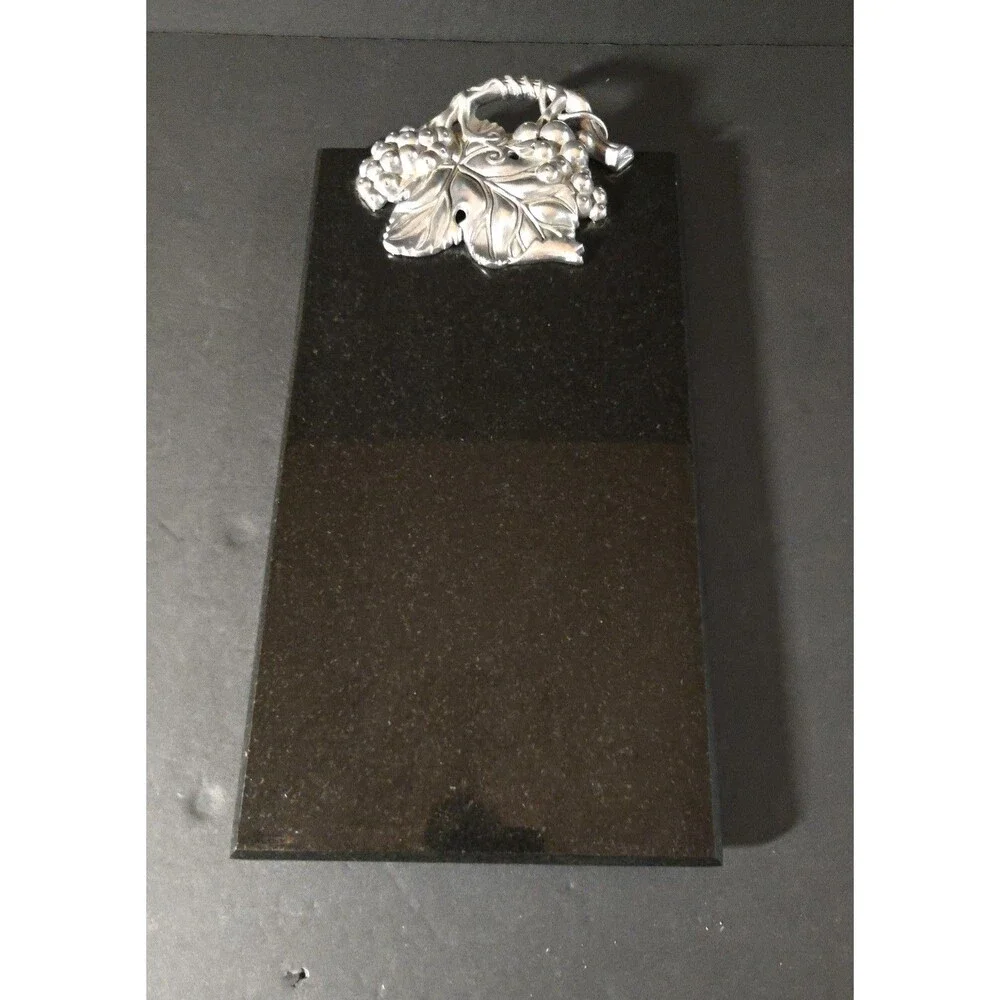 Arthur Court Marble Cheese Cutting Board Pewter Grapes Black Speckled Tray 11